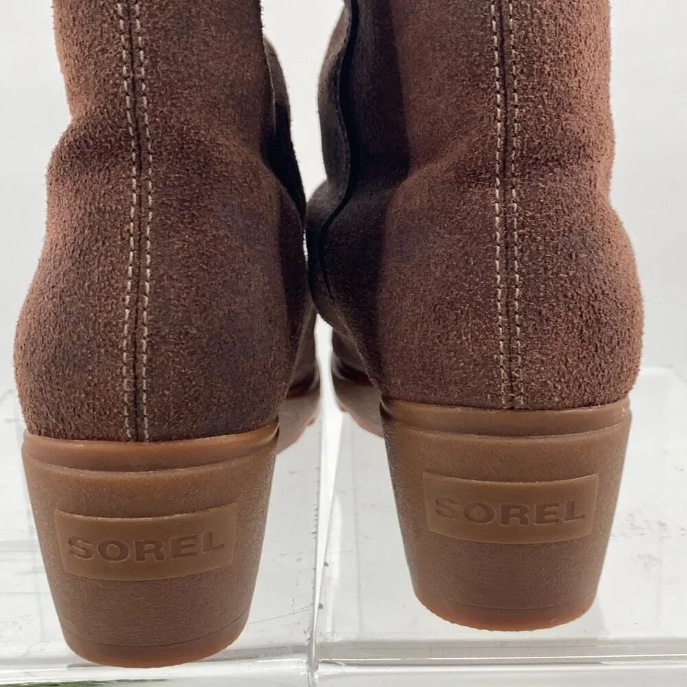 New Sorel‎ Toronto Mid Wedge Bootie Leather Brass Buckle -Brown size 9